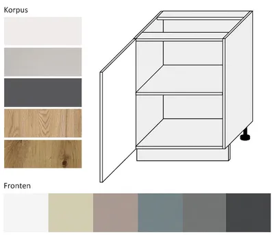 Produktbild von Unterschrank Q-D1D/60 1-türig 60cm Korpus- & Frontfarbe wählbar