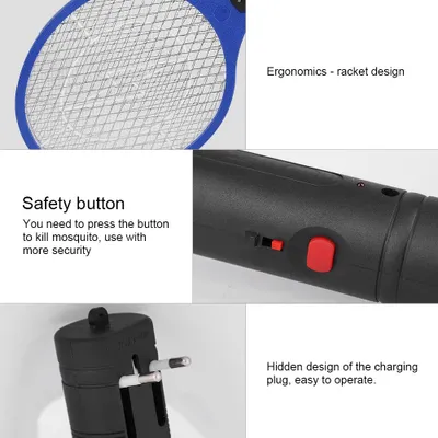 Obrázek produktu pro Akumulátorový dobíjecí elektrický Fly Mosquito Swatter Bug Zapper Racket Insects Killer Blue