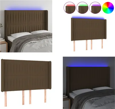 Produktbild von vidaXL LED Kopfteil Dunkelbraun 147x16x118/128 cm Stoff - LED Kopfteil - LED Kopfteile - Kopfteil - Bett-Kopfteil