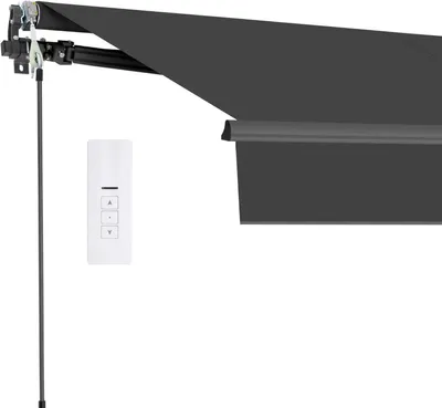 Produktbild von Grandekor Markise Elektrisch mit Fernbedienung Gelenkarmmarkise (300 x 250cm) Anthrazit mit Handkurbel, Terrassenmarkise Balkonmarkise Sonnenschutz und wasserdicht, Sonnenmarkise inkl. Wandhalterung