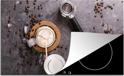 Produktbild von KitchenYeah© Herdabdeckplatte Milch - Kaffeebohnen - Küche - Kaffeefilter , 89x51cm, Küche Deko, Glaskeramikkochfeld Herdabdeckung, Abdeckplatte fùr Kochfeld