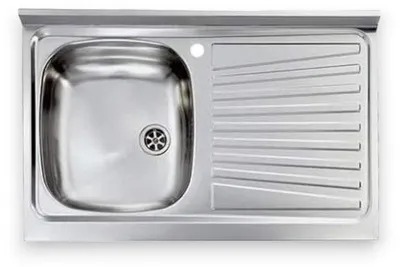 Immagine prodotto di Lavello lavandino cucina con vasca appoggio e gocciolatoio a destra in acciaio - 100x50 cm