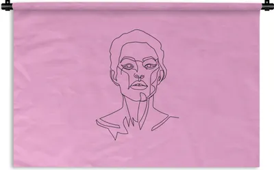 Produktbild von MuchoWow® Wandteppich Wandbehang Frau - Porträt - Strichzeichnung - Rosa 60x40 cm Tapisserie Dekoration Wandtuch - Wanddekorationen