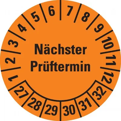 Produktbild von Dreifke® Prüfplakette Nächster Prüftermin, 27-32, orange, Dokufolie, Ø 30mm, ...