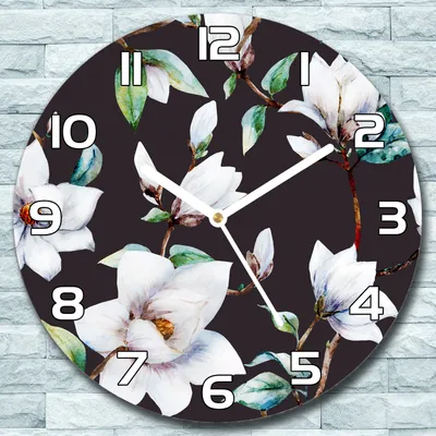 Produktbild von Wanduhr aus Glas Rund fi 30 Dunkel Blumen Quarz Deko Wohnzimmer Büro