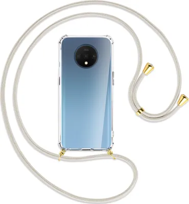 Produktbild von Handykette Backcover-Schutzhülle mit Band (Metall goldfarben) für OnePlus 7T - broken white