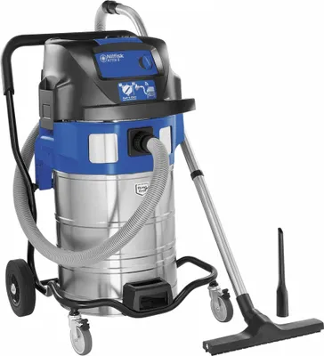 A Nilfisk wet/dry vacuum cleaner is shown against a white background.