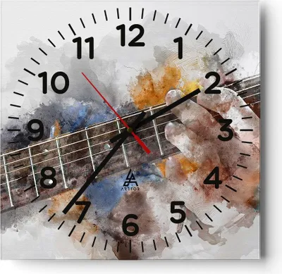 Produktbild von Wanduhr - Quadrat - Glasuhr - Gitarre Musik - 40x40cm - Schleichendes Uhrwerk - Lautlos - zum Aufhängen bereit - Dekoration Modern - Wanddekoration aus Glas - C4AC40x40-3448