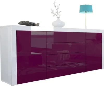Produktbild von Vladon Sideboard Kommode La Paz,  Germany, Korpus in Weiß Hochglanz / Front in Brombeer Hochglanz mit Rahmen in Weiß Hochglanz