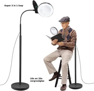 Zdjęcie produktu dla Lampa powiększająca 10x, 20x, z regulacją jasności, czarna – do czytania, szycia i majsterkowania