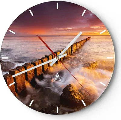Produktbild von Wanduhr - Rund - Glasuhr - Boot Landschaft Meer Ostsee - 40x40cm - Schleichendes Uhrwerk - Lautlos - zum Aufhängen bereit - Dekoration Modern - Wanddekoration aus Glas - C3AR40x40-3137