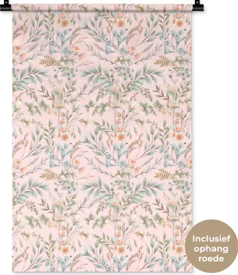 Produktbild von MuchoWow® Wandteppich Wandbehang Blumen - Muster - Rosa 60x90 cm Tapisserie Dekoration Wandtuch - Foto-Teppich - Abwaschbar