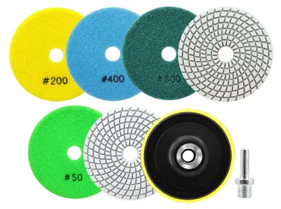Zdjęcie produktu dla Zestaw 6 diamentowych tarcz polerskich o średnicy 100 mm, przeznaczonych do polerowania granitu i marmuru