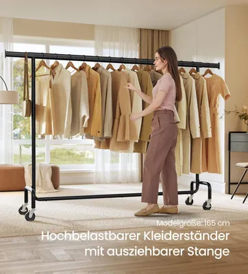 Produktbild von Verstellbarer Kleiderständer auf Rollen – Schwarz – 110 kg – 45 x (160–200) x 162,9 cm