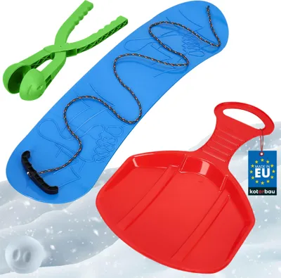 Produktbild von KOTARBAU® Spielset Snowboard Schneeballzange Poporutscher für Kinder Spielset für den Schnee Rutschbahn Snowboard Schneeballautomat Blau, Grün & Rot