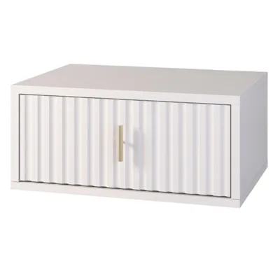 Produktbild von Nachttisch Hängend Weiß Gold  42x30x45 cm mit 1 Schublade – Moderne Nachtkommode mit geriffelter Front, Glamour Stil