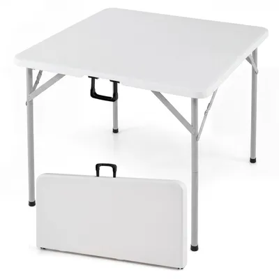 Produktbild von COSTWAY Klapptisch 86x86cm, Campingtisch klappbar, Gartentisch mit HDPE-Tischplatte & Tragegriff, Balkontisch für 4 Personen, Esstisch tragbar, Weiß