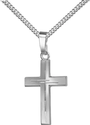 Produktbild von JEVELION Anhänger-Kreuz mit Halskette 925 Silber Kreuz in Kreuz teilmattiertes Silberkreuz für Damen, Herren und Kinder Kreuzanhänger Kettenanhänger + Schmuck-Etui