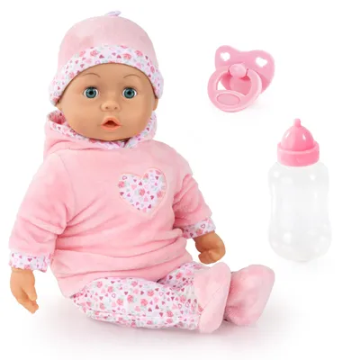 Productafbeelding van Bayer Design 93824CR Baby pop, interactief, sprekende speelpop, zachte body, fopspeen, fles, 38 cm
