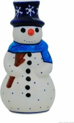 Produktbild von Bunzlauer Keramik Schneemann Kerzenständer Ø8 cm x H16 cm – Kerzenhalter & Winterfigur mit Kerzentülle, Dekor DU11