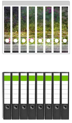 Produktbild von Wallario 8 Stück schmale Ordner inkl. Klebeetiketten mit Motive Blühender Seerosenteppich -  Set mit Rückenschildern / Ordnerrücken Stickern