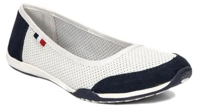 Produktbild von Ballerina Schuhe DP14224WHNV aus Vollnarbenleder Weiß Marineblau Atmungsaktiv