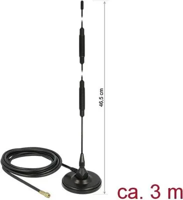 Produktbild von DeLOCK 12428, 0,6 dBi, 2.6 GHz, 50 Ohm, Omnidirektionale Antenne, SMA, Vertikale Polarisation