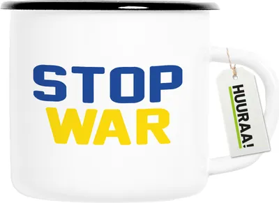 Produktbild von Huuraa Emaille Tasse Stop War 300ml Vintage Campingbecher Geschenkidee