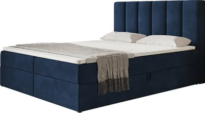 Produktbild von Boxspringbett TOKIO mit 2 Bettkästen, Polsterbett Maße: 140x200, Farbe: Dunkelblau, Velourstoff, Doppelbett mit Bonell-Matratze
