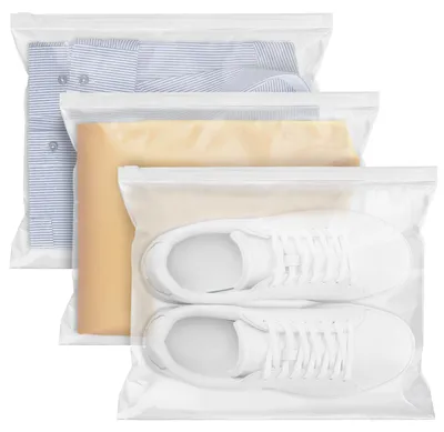 Image de 25 sacs à vêtements, pochettes à fermeture éclair de 30 x 20 cm, sacs en plastique mat imperméables, sacs de voyage réutilisables pour vêtements, sous-vêtements, serviettes, chaussures et produits de toilette