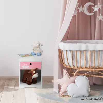 Produktbild von Nachtkastchen Kinderzimmer - Schwäne - mit Schublade - Kinderkasten - 41 x 32 x 31 cm - rosa