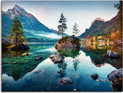 Produktbild von ARTland Leinwandbild Herbstszene des Hintersee vor Alpen Größe: 60x45 cm