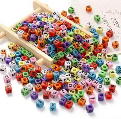 Produktbild von Acryl Buchstabenperlen 1000 Stk, 6 mm, Bunte Buchstaben A-Z, fuer DIY Armbanden und Schmuck herstellen