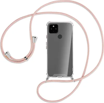 Produktbild von Handykette Backcover-Schutzhülle mit Band (Metall silberfarben) für Google Pixel 4a 5G - roségold