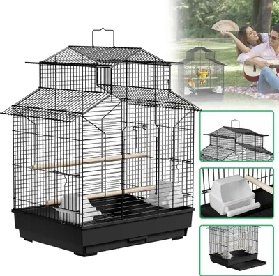 Image de LZQ Cage pour oiseaux 46x36x62 cm - Cage métallique avec accessoires & ramasse-crottes, idéale pour perroquets, perruches et canaris, type B