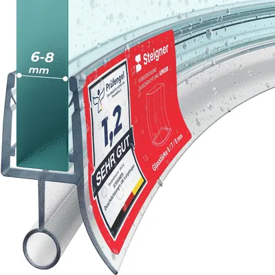 Produktbild von STEIGNER Duschtürdichtung gebogen UK08 100 cm (1 Stk.) Transparent - Duschdichtung für Runddusche oder Duschkabine Viertelkreis mit Duschtür 6-8 mm - Flexibles Material, Wasserdicht, Einfache Montage