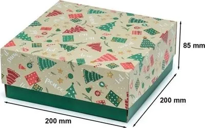 Image de Boîte cadeau de Noël pliable 200 x 200 x 85 mm Sapins de Noël Couvercle + fond