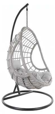 Produktbild von Hängesessel-Set: Großer Hängesessel mit Gestell und Kissen, für Innen und Außen, Poly-Rattan, Grau, Modern