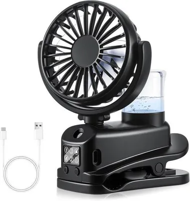 Productafbeelding van Mini clipventilator - met waternevel, 4 snelheden, LED-display, 1200 mAh, geschikt voor tent, kantoor en onderweg - zwart