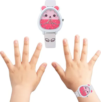 Produktbild von Kinderuhr für Mädchen, analoge klassische Quarzuhr, wasserdicht, mit Blumenzifferblatt, Diamantgehäuse und Lederarmband,White