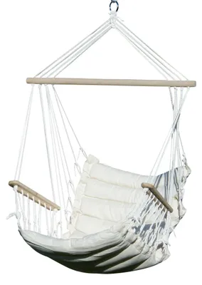 Produktbild von DESIGN Hängesessel MALY-BEIGE-INDOOR Hängekorb Schwebesessel Stoffsessel inkl. Armlehnen mit extrem gemütlichem Sitz Kissen 6cm dick (ohne Hängesesselstell)