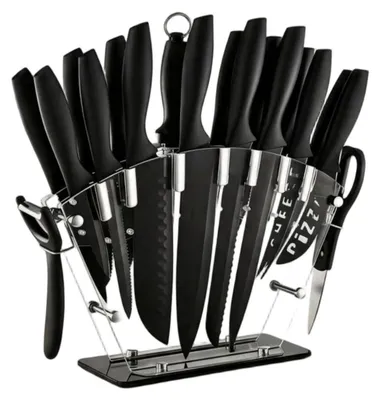 Produktbild von 19-teiliges Messerset mit Messerblock, Schwarz, inkl. Küchenschere, Sparschäler, Wetzstahl