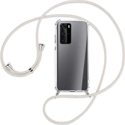 Produktbild von Handykette Backcover-Schutzhülle mit Band (Metall silberfarben) für Huawei P40 - broken white