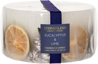 Säulenkerze Eukalyptus & Limette, 3-Docht, 1,21 kg, Bernstein