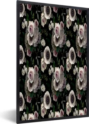 Produktbild von MuchoWow® MuchoWow® Gerahmtes Poster Blumen - Rosa - Rosen - Anemone 40x60 cm - Poster mit zchwarzem Bilderrahmen - Papierdruck - Wandbilder
