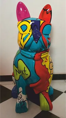 Produktbild von Casa Padrino Deko Skulptur Hund Bulldogge Bunt H. 80 cm - Garten Deko Figur