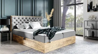 Produktbild von Boxspringbett Schlafzimmerbett DIONA 160x200cm Stoff Grau inkl. Bettkasten