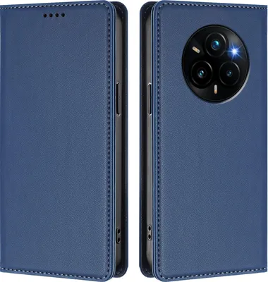 Image de Étui en cuir pour Realme 14 Pro+ 5G, étui à rabat magnétique en cuirPolyuréthaneavec support, bleu foncé