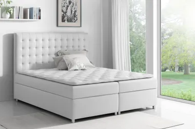 Produktbild von Bett , Boxspringbett ANDI , Pocket Matratze und Topper , Doppelbett mit 2 Bettkästen , H3 ( 180x200 cm , Weiss - Kunstleder )