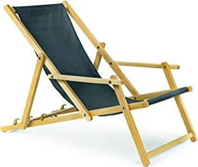 Produktbild von Holz Sonnenliege Strandliege Liegestuhl aus Holz 3 Stufen Klappbare Gartenliege mit Armlehne grau